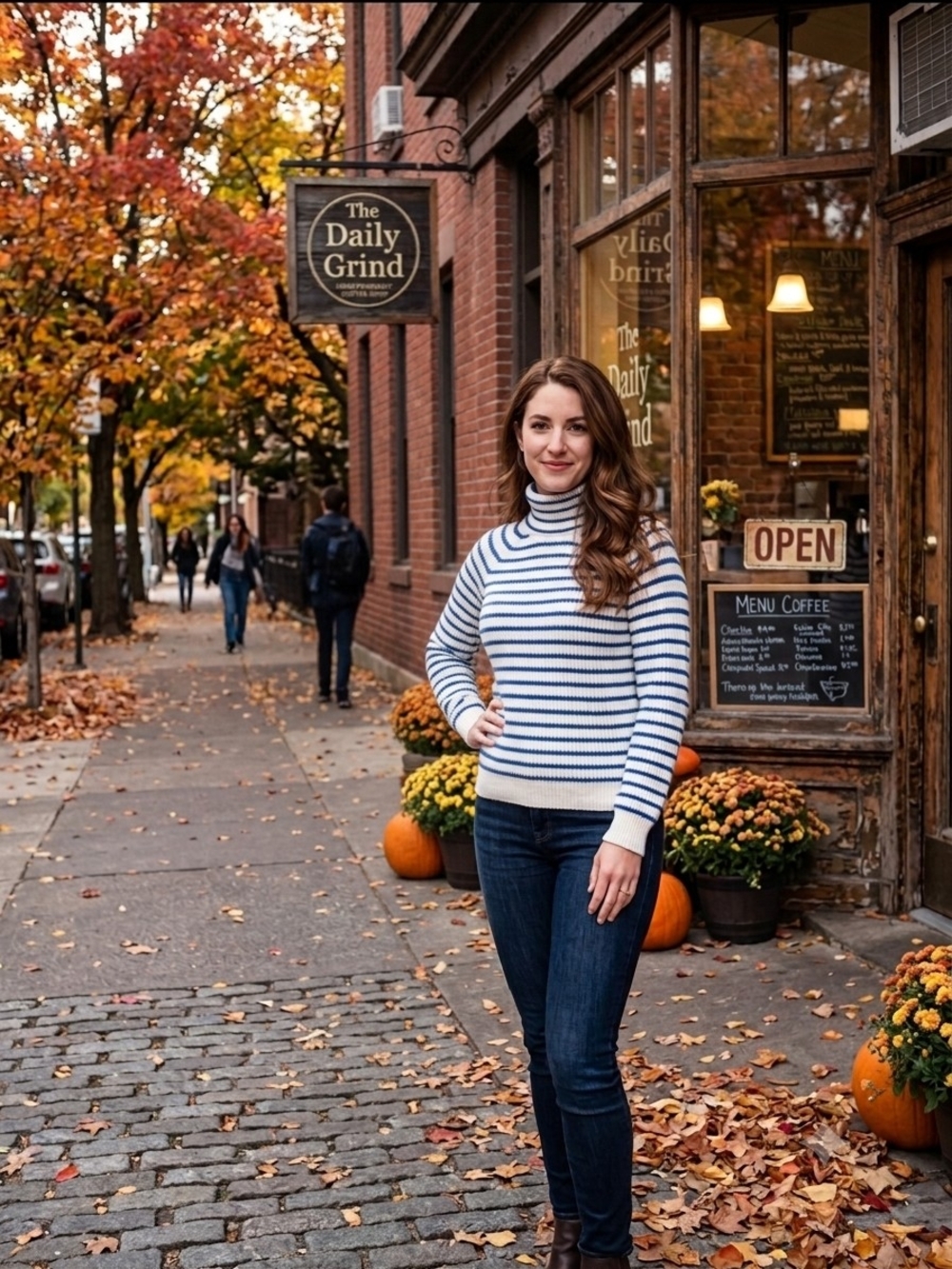 J. Crew White and Navy Striped Chashmere Cowl/Turtleneck Sweater